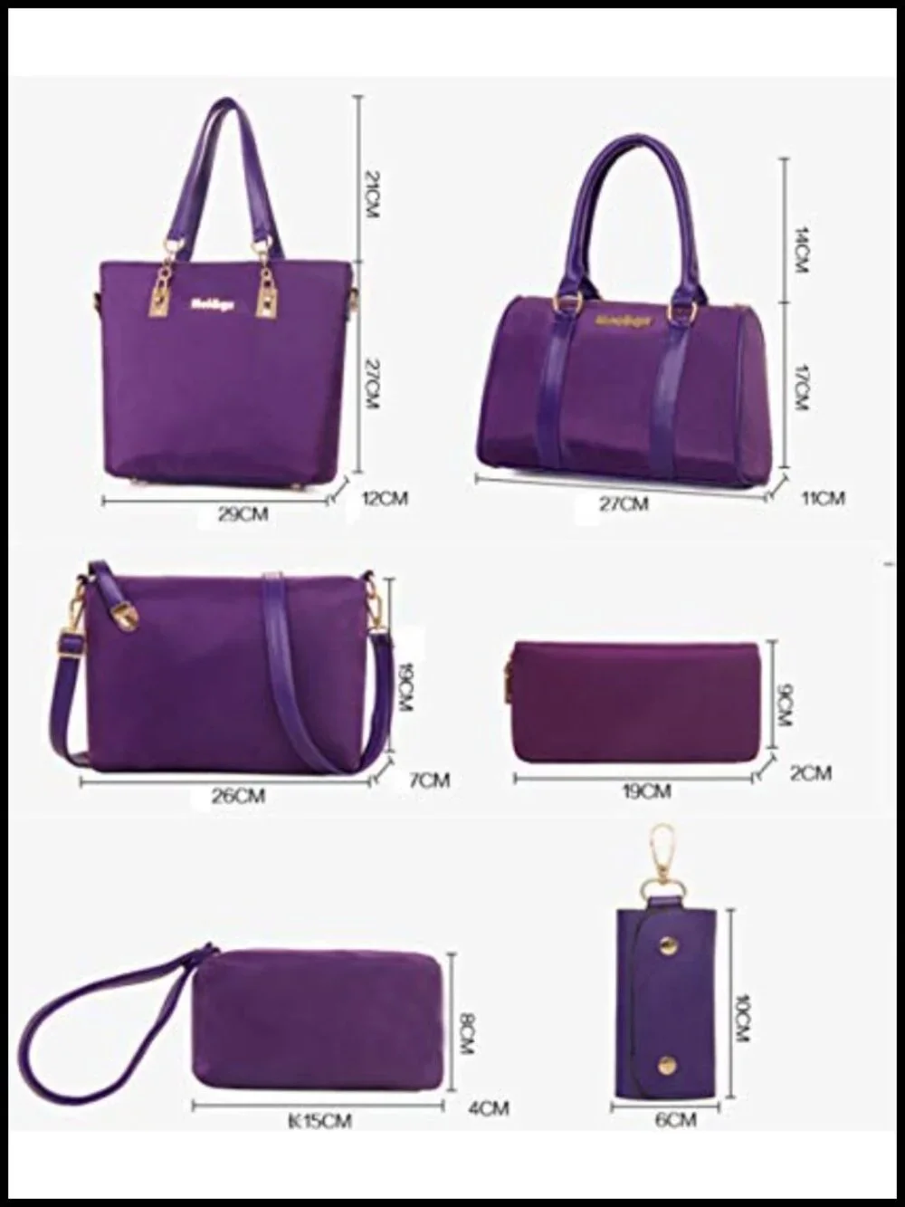 Nylon 6-Piece Shoulder Bag Tote Handbag Purse Wallet Key Case Set